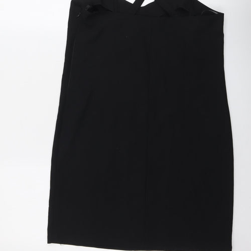 Warehouse Womens Black Polyester Mini Size 10 V-Neck Zip - Double Strap