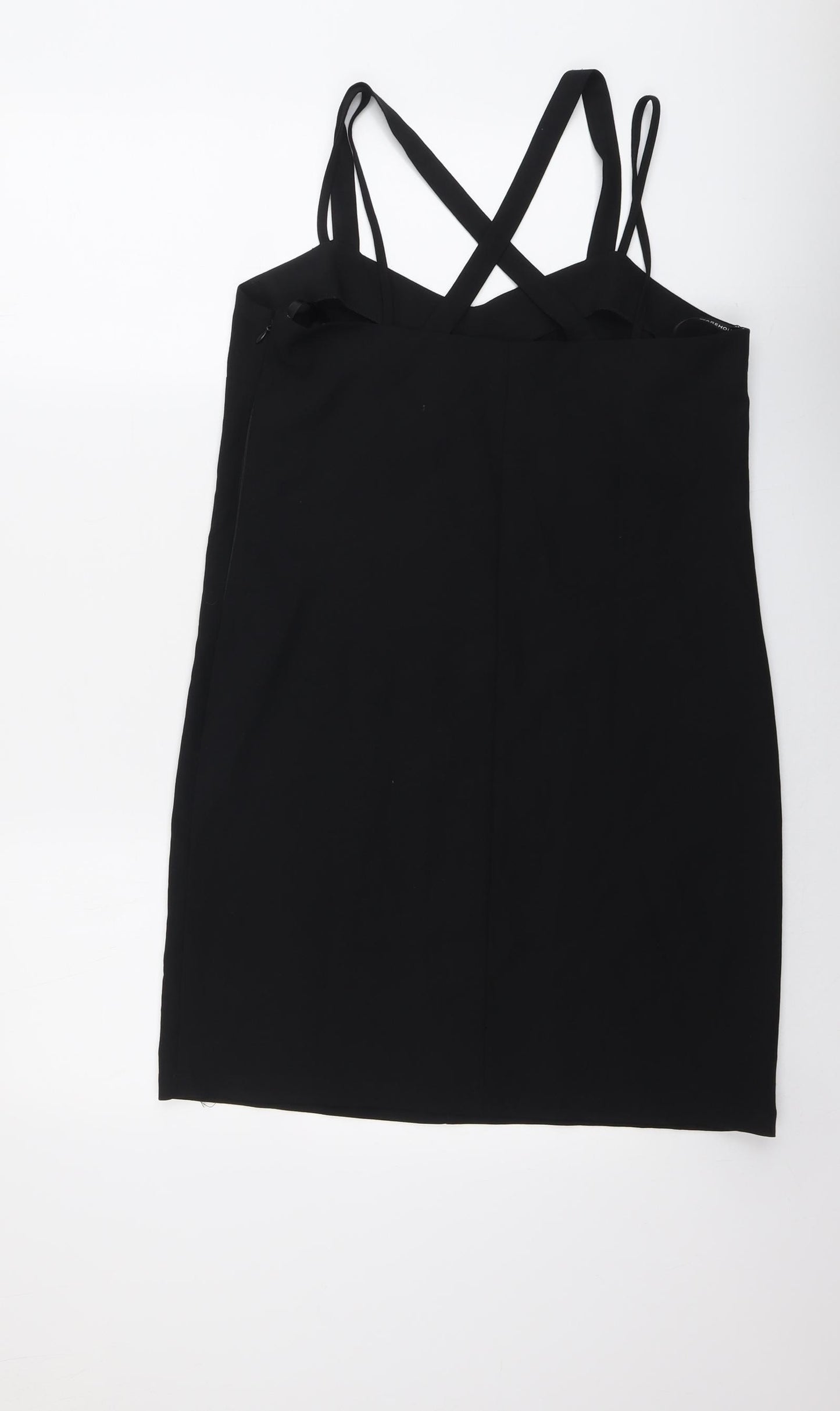 Warehouse Womens Black Polyester Mini Size 10 V-Neck Zip - Double Strap