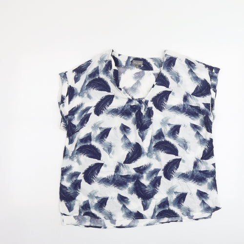 Phase Eight Womens Blue Geometric Viscose Basic T-Shirt Size 14 V-Neck - Feather Print