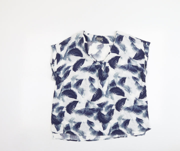 Phase Eight Womens Blue Geometric Viscose Basic T-Shirt Size 14 V-Neck - Feather Print