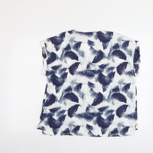 Phase Eight Womens Blue Geometric Viscose Basic T-Shirt Size 14 V-Neck - Feather Print