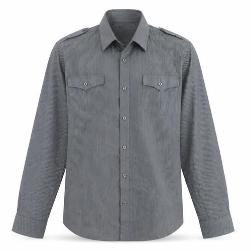 River Island Mens Grey Striped Polyester Button-Up Size M Collared Button