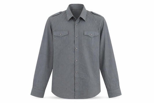 River Island Mens Grey Striped Polyester Button-Up Size M Collared Button