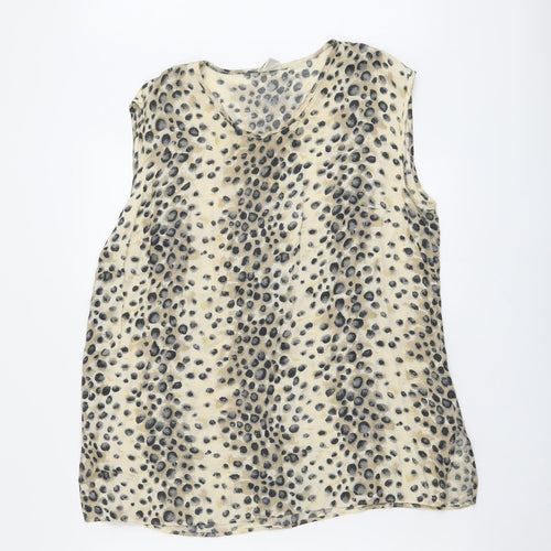 FRANK WALDER Womens Beige Animal Print Viscose Basic Tank Size 16 Round Neck - Cheetah Print