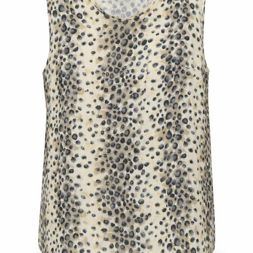 FRANK WALDER Womens Beige Animal Print Viscose Basic Tank Size 16 Round Neck - Cheetah Print