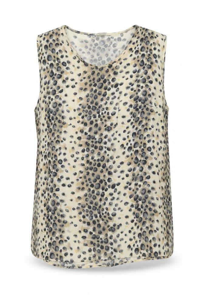 FRANK WALDER Womens Beige Animal Print Viscose Basic Tank Size 16 Round Neck - Cheetah Print
