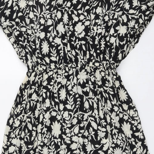 Roman Womens Black Geometric Cotton A-Line Size 12 V-Neck Pullover