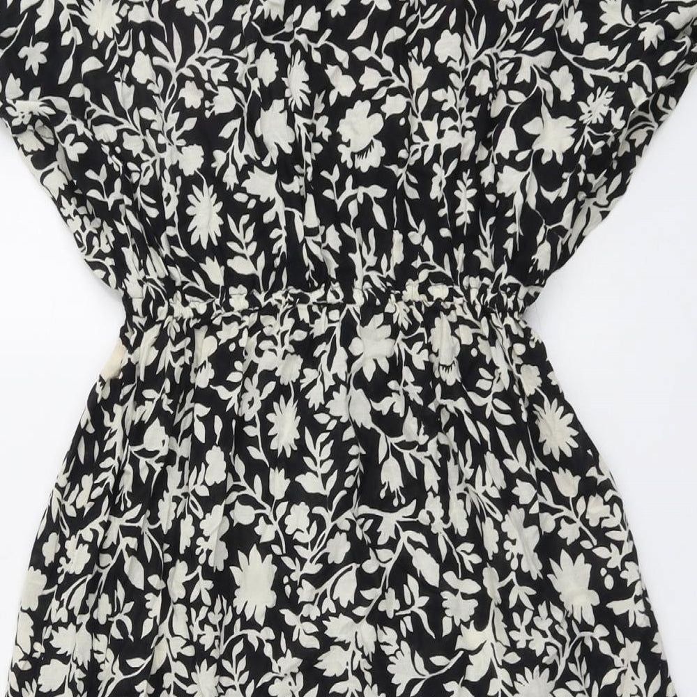 Roman Womens Black Geometric Cotton A-Line Size 12 V-Neck Pullover