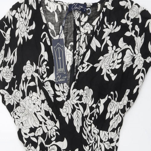Closet Womens Black Geometric Viscose A-Line Size 8 V-Neck Pullover