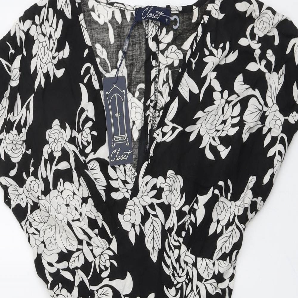 Closet Womens Black Geometric Viscose A-Line Size 8 V-Neck Pullover