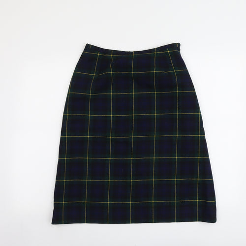 Pringle Womens Green Plaid Wool A-Line Skirt Size 28 in Zip
