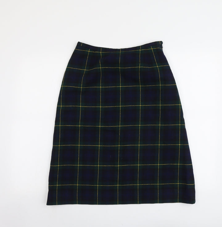 Pringle Womens Green Plaid Wool A-Line Skirt Size 28 in Zip