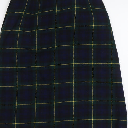 Pringle Womens Green Plaid Wool A-Line Skirt Size 28 in Zip
