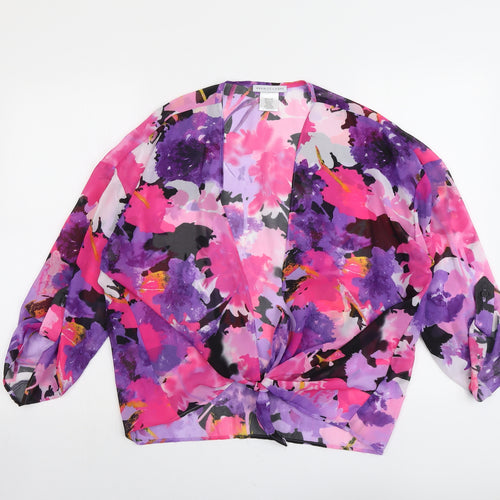 Annalee + Hope Womens Multicoloured Floral Polyester Basic Blouse Size M V-Neck - Knot Front