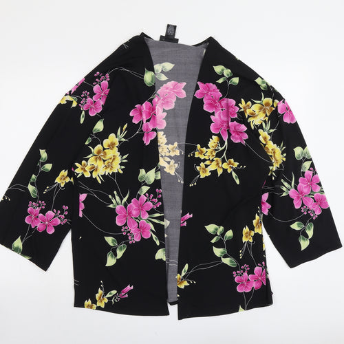 Attitudes Womens Black Floral Polyester Kimono Blouse Size M V-Neck