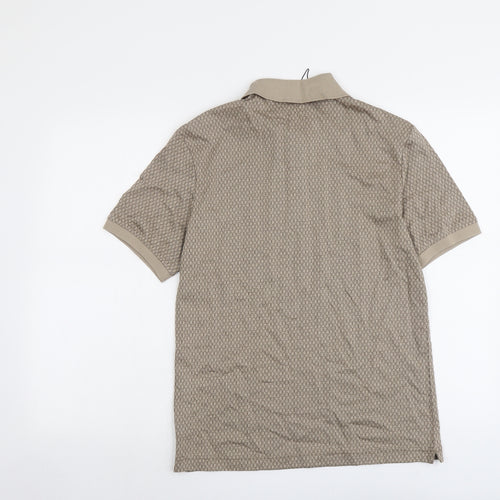 Marks and Spencer Mens Beige Geometric Cotton Polo Size S Collared Button