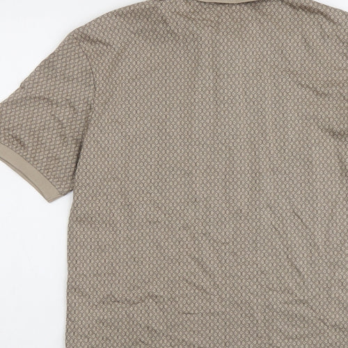 Marks and Spencer Mens Beige Geometric Cotton Polo Size S Collared Button