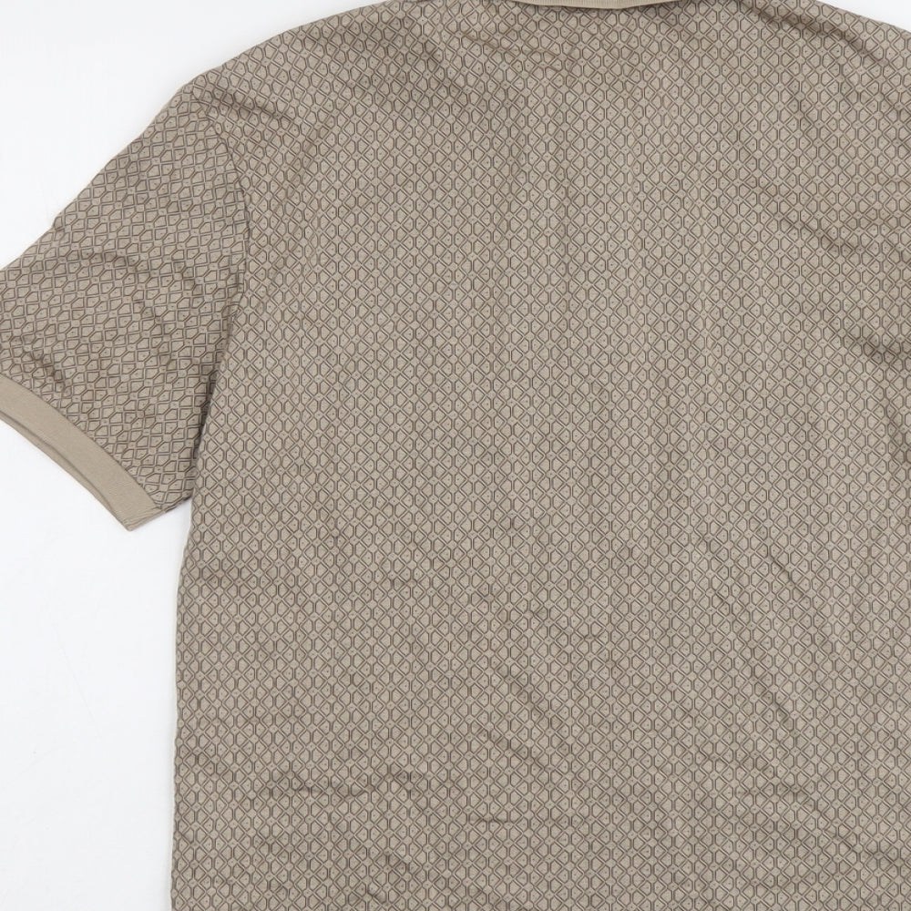 Marks and Spencer Mens Beige Geometric Cotton Polo Size S Collared Button
