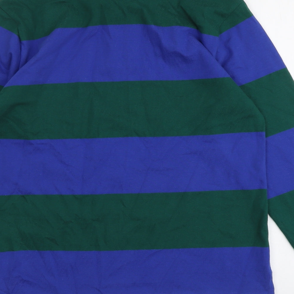 Marks and Spencer Mens Blue Striped Cotton Polo Size S Collared Button