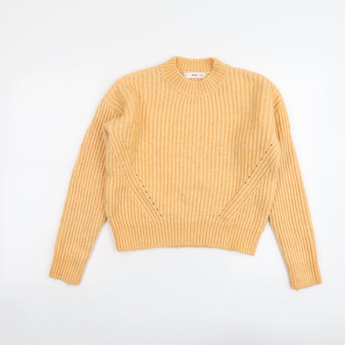 Mango Womens Orange Crew Neck Acrylic Pullover Jumper Size XS