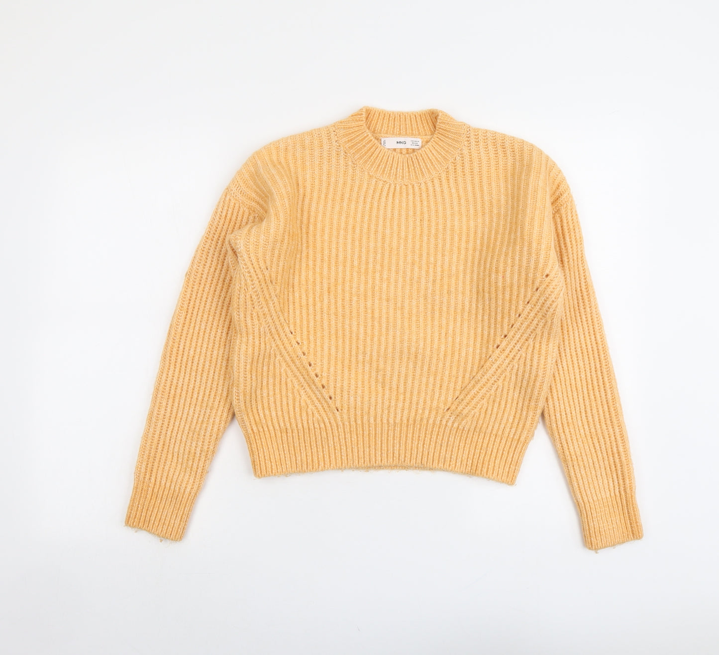 Mango Womens Orange Crew Neck Acrylic Pullover Jumper Size XS
