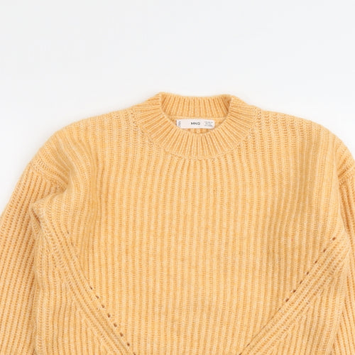 Mango Womens Orange Crew Neck Acrylic Pullover Jumper Size XS
