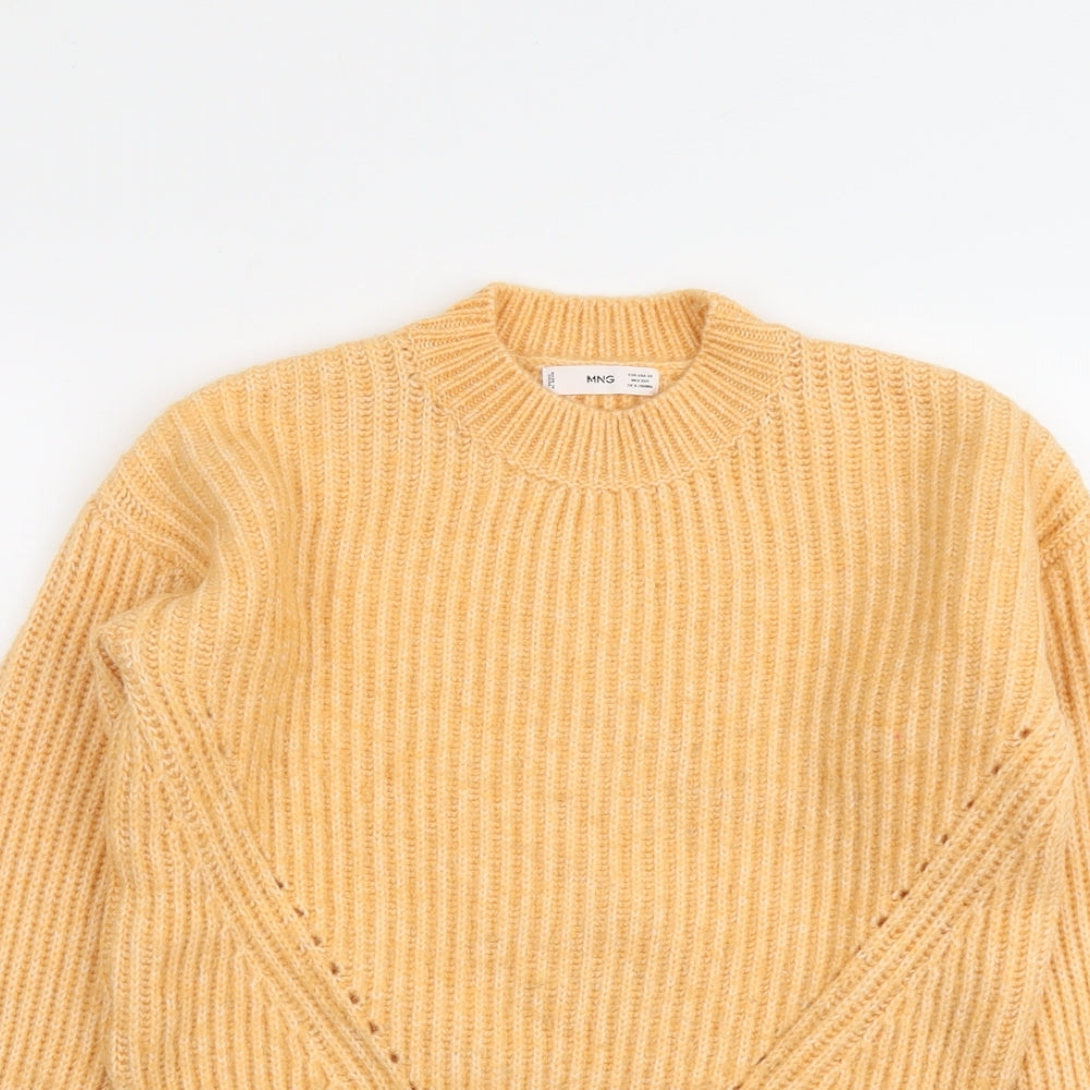 Mango Womens Orange Crew Neck Acrylic Pullover Jumper Size XS