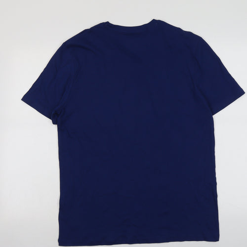 Marks and Spencer Mens Blue Cotton T-Shirt Size M Round Neck - Father Christmas Ho Ho Ho