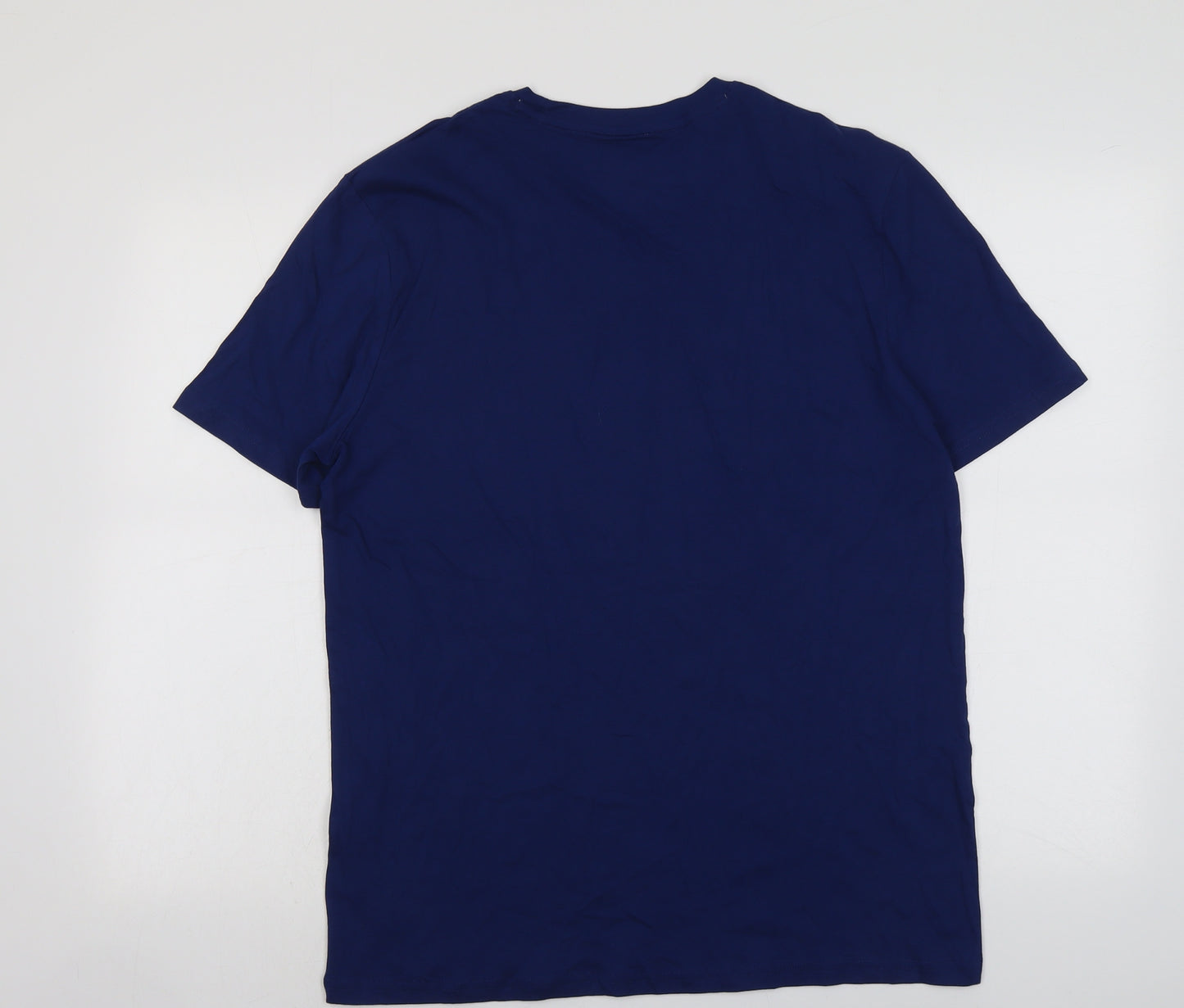 Marks and Spencer Mens Blue Cotton T-Shirt Size M Round Neck - Father Christmas Ho Ho Ho