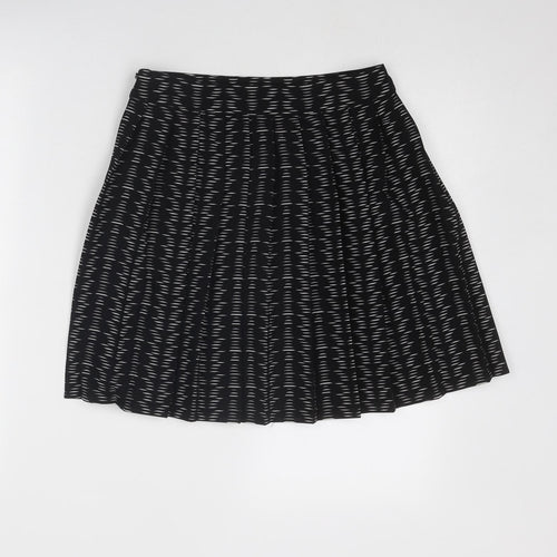 Marks and Spencer Womens Black Geometric Polyester Swing Skirt Size 8 Zip