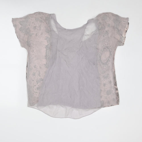Warehouse Womens Grey Geometric Silk Basic T-Shirt Size 12 Scoop Neck