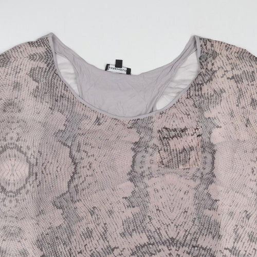 Warehouse Womens Grey Geometric Silk Basic T-Shirt Size 12 Scoop Neck