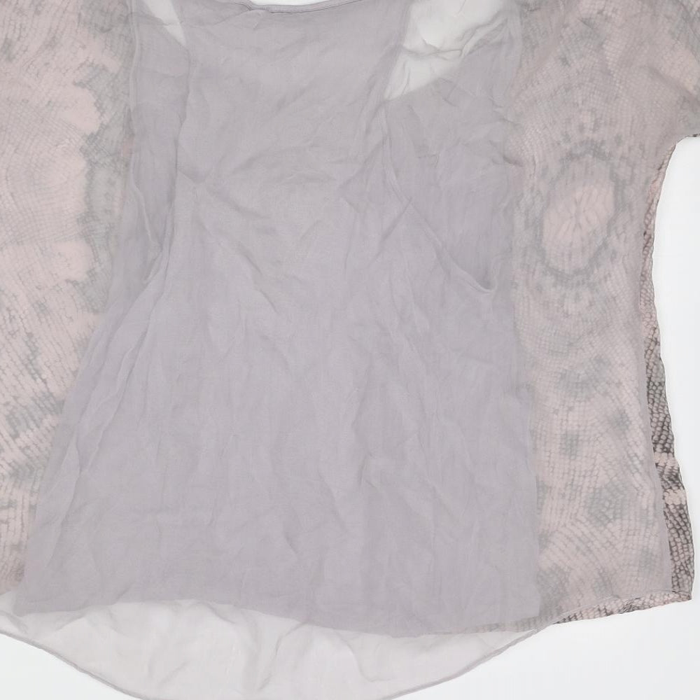 Warehouse Womens Grey Geometric Silk Basic T-Shirt Size 12 Scoop Neck