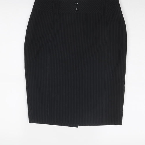 New Look Womens Grey Striped Polyester A-Line Skirt Size 8 Zip