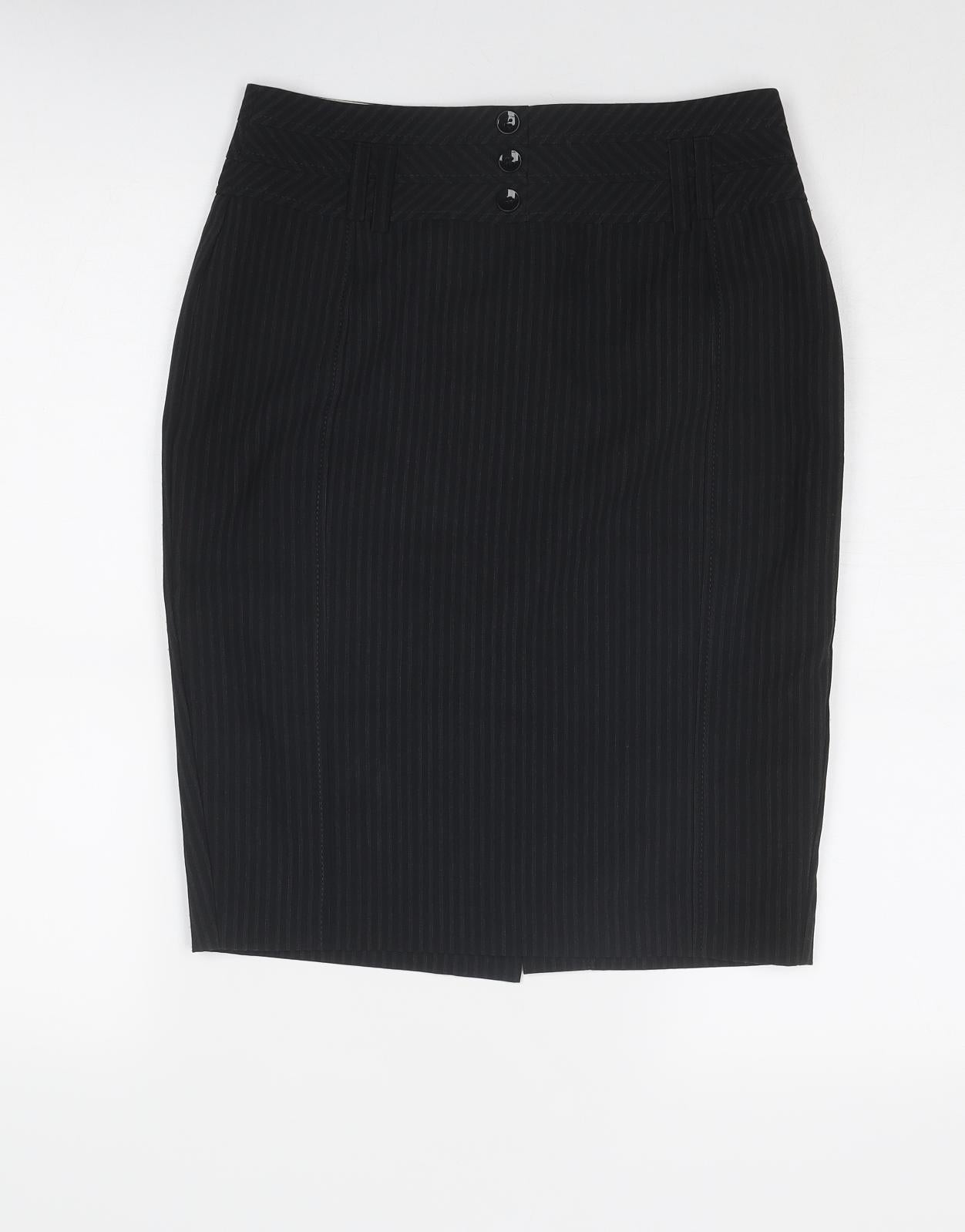 New Look Womens Grey Striped Polyester A-Line Skirt Size 8 Zip