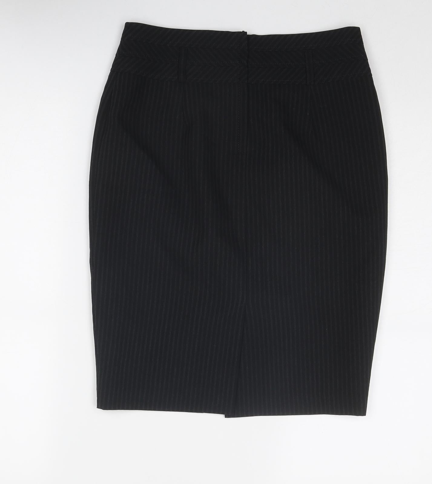 New Look Womens Grey Striped Polyester A-Line Skirt Size 8 Zip