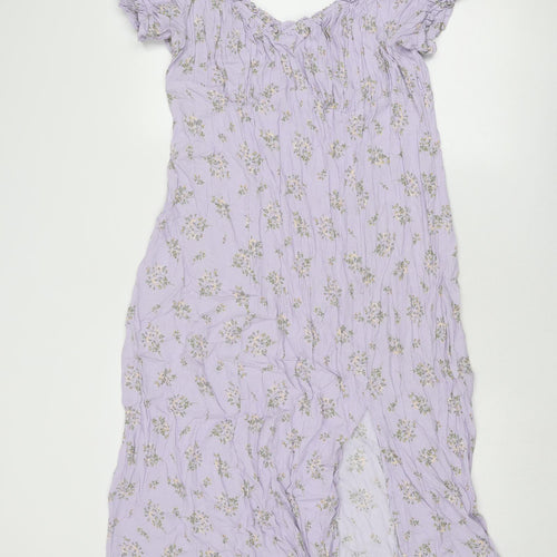 H&M Womens Purple Floral Viscose Maxi Size XL V-Neck Pullover
