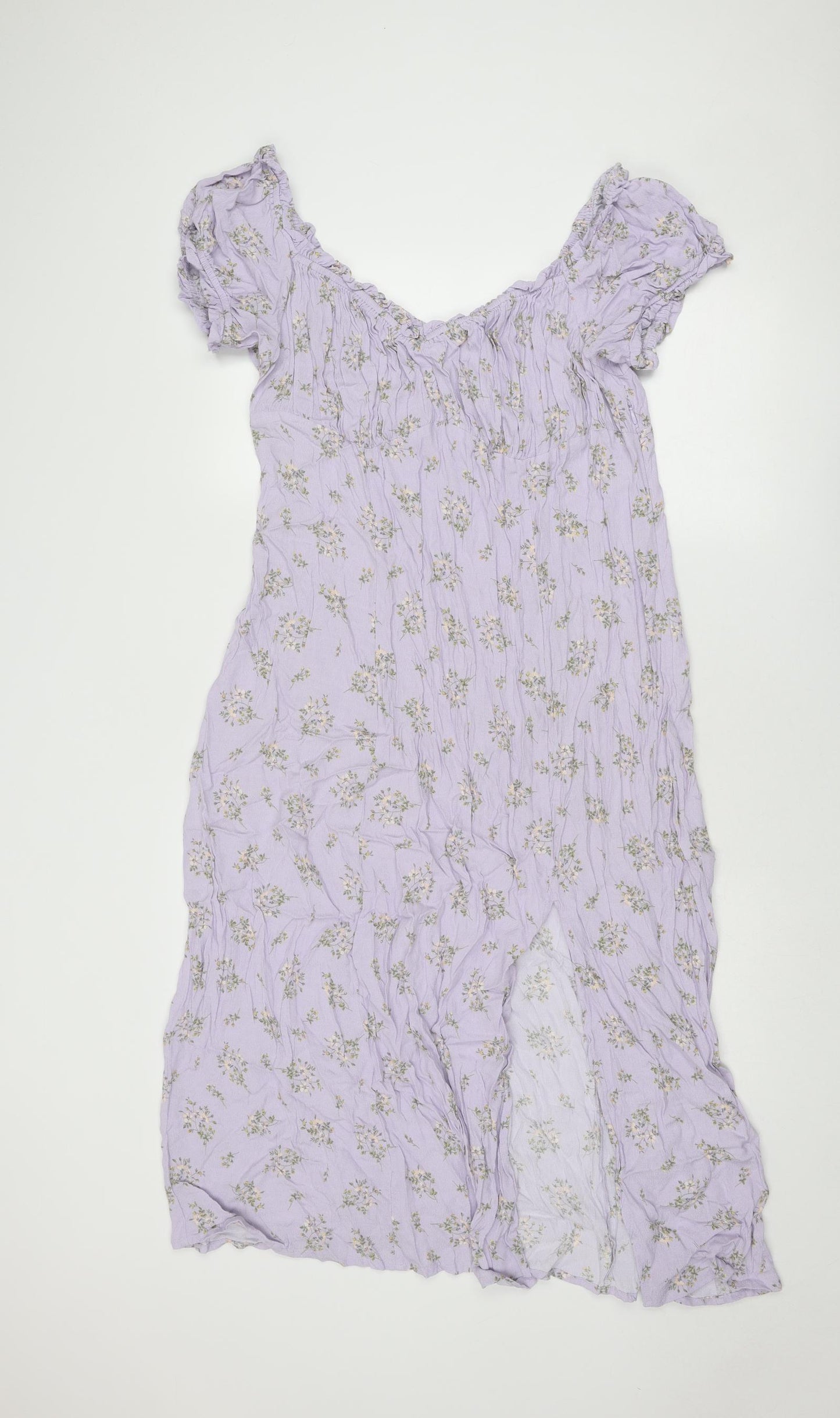 H&M Womens Purple Floral Viscose Maxi Size XL V-Neck Pullover