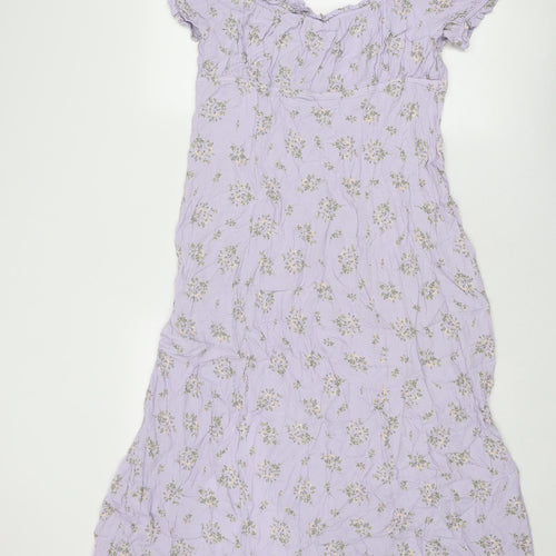 H&M Womens Purple Floral Viscose Maxi Size XL V-Neck Pullover