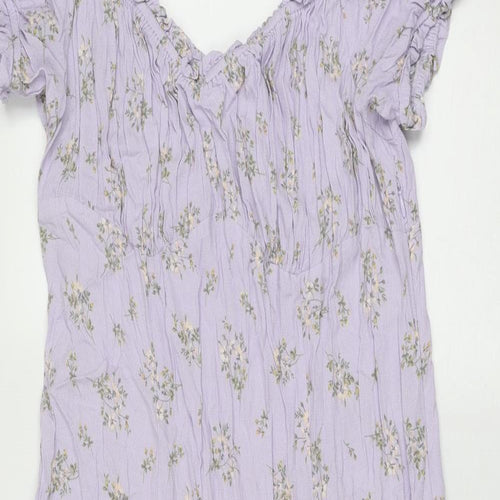H&M Womens Purple Floral Viscose Maxi Size XL V-Neck Pullover
