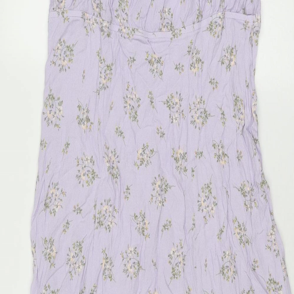 H&M Womens Purple Floral Viscose Maxi Size XL V-Neck Pullover