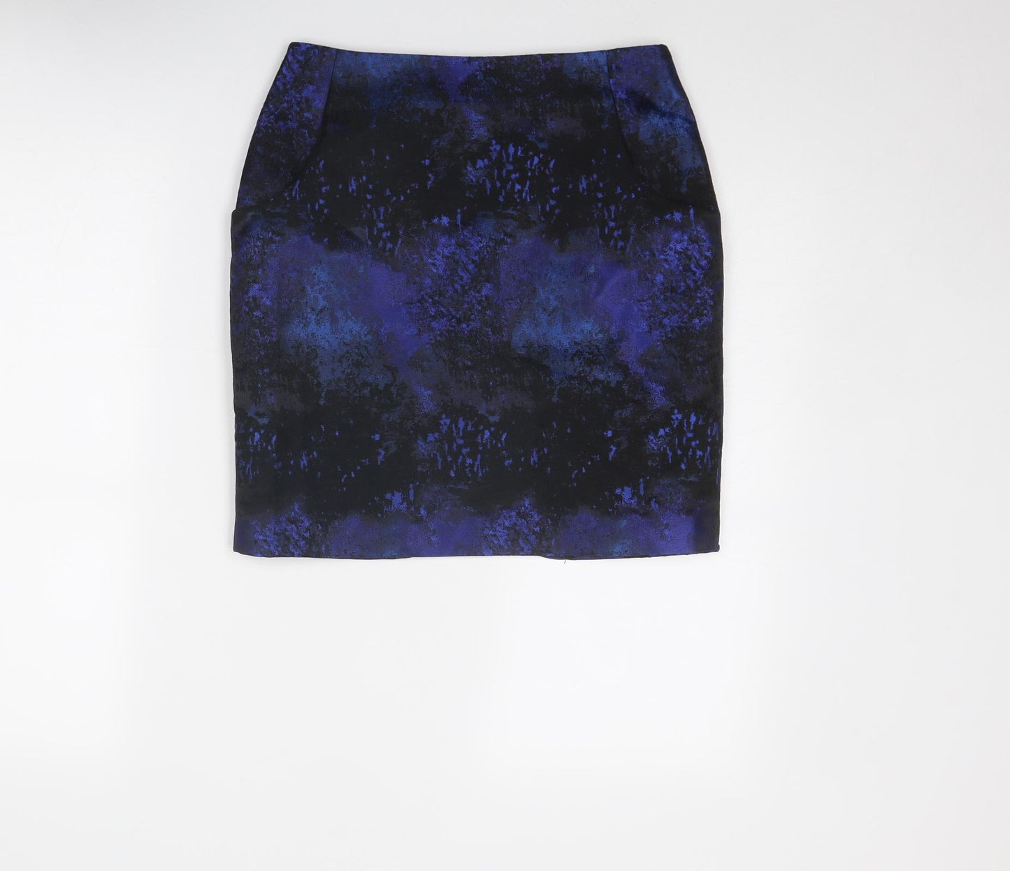 H&M Womens Blue Geometric Polyester A-Line Skirt Size 6 Zip