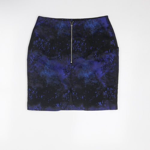 H&M Womens Blue Geometric Polyester A-Line Skirt Size 6 Zip