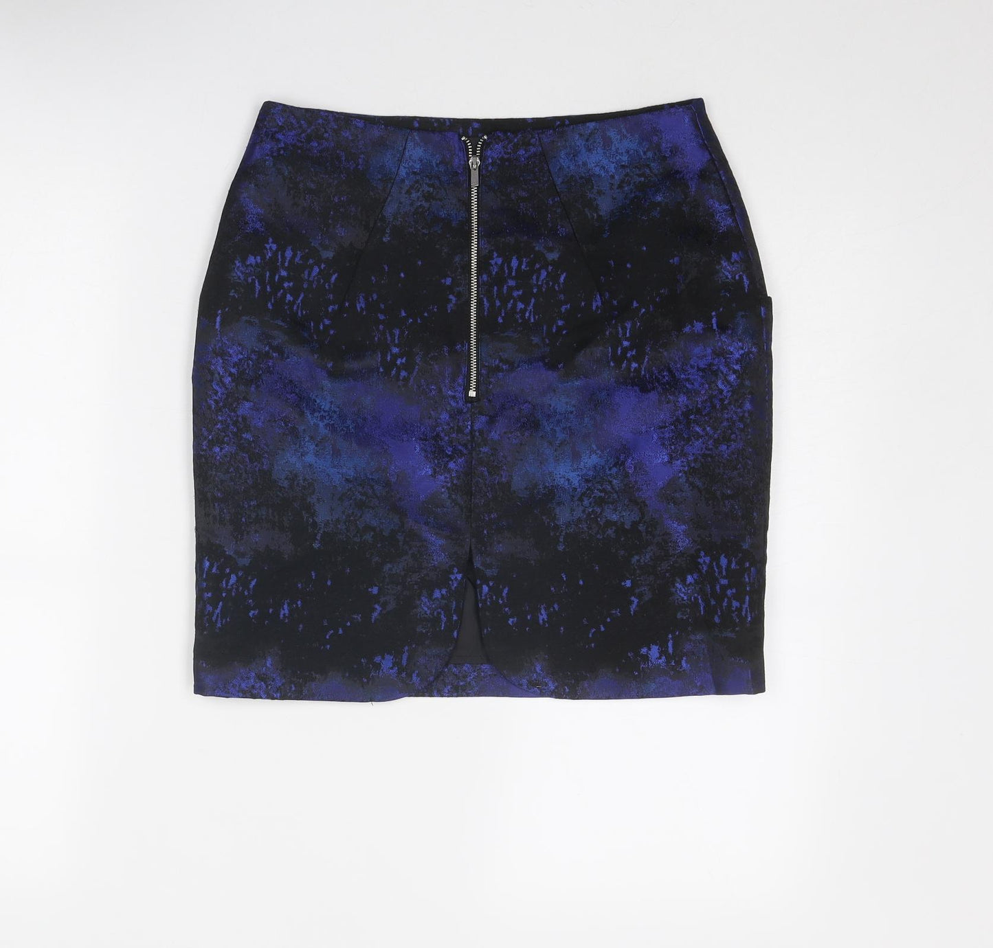 H&M Womens Blue Geometric Polyester A-Line Skirt Size 6 Zip