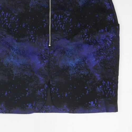 H&M Womens Blue Geometric Polyester A-Line Skirt Size 6 Zip
