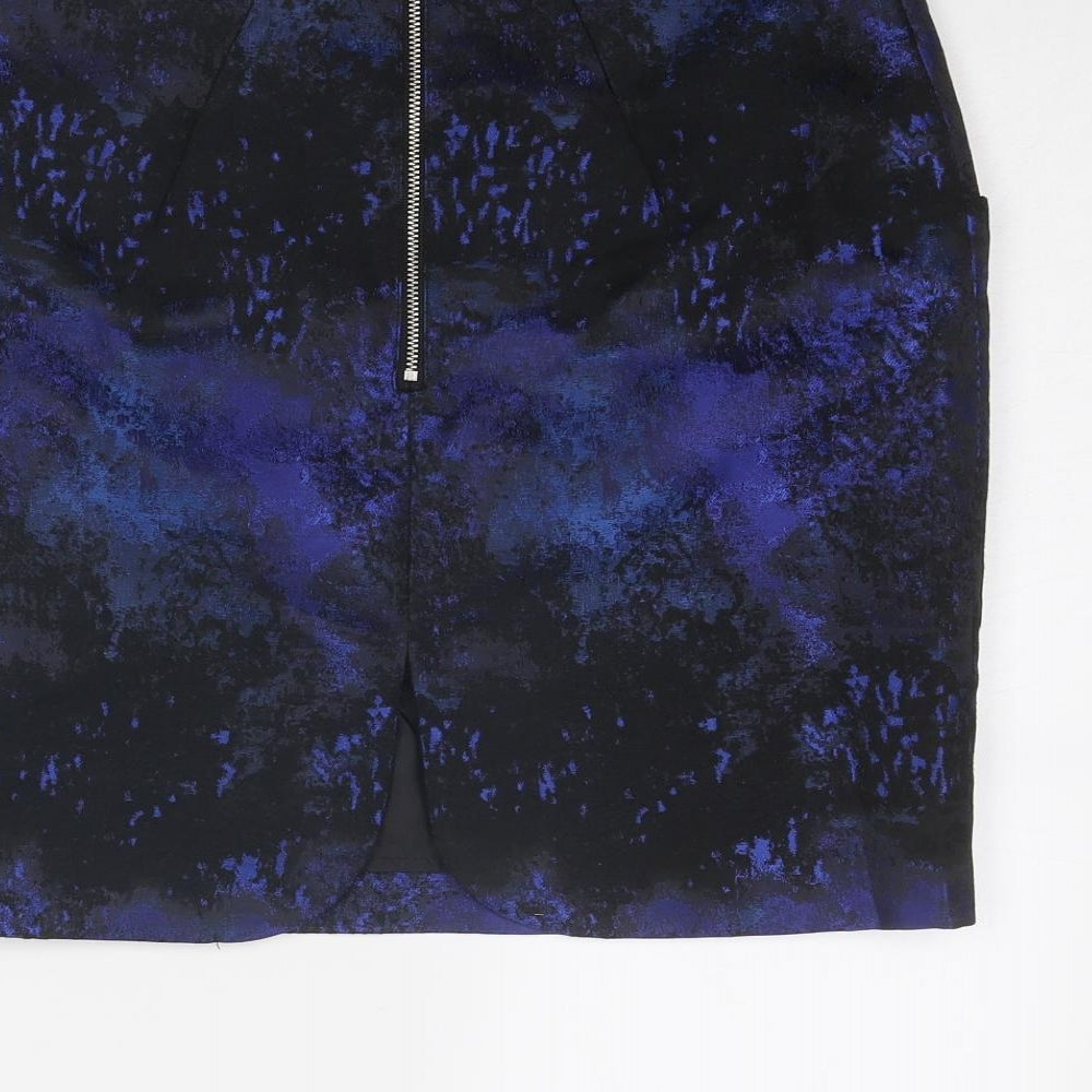 H&M Womens Blue Geometric Polyester A-Line Skirt Size 6 Zip