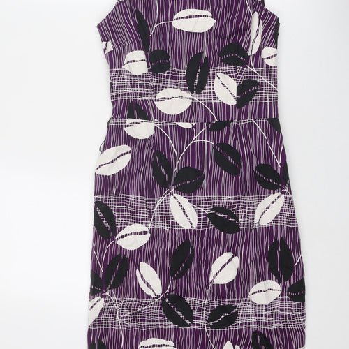 Coast Womens Purple Geometric Cotton Shift Size 8 Round Neck Zip