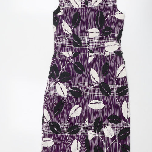 Coast Womens Purple Geometric Cotton Shift Size 8 Round Neck Zip
