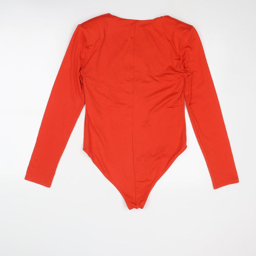 Zara Womens Red Polyester Bodysuit One-Piece Size L Snap