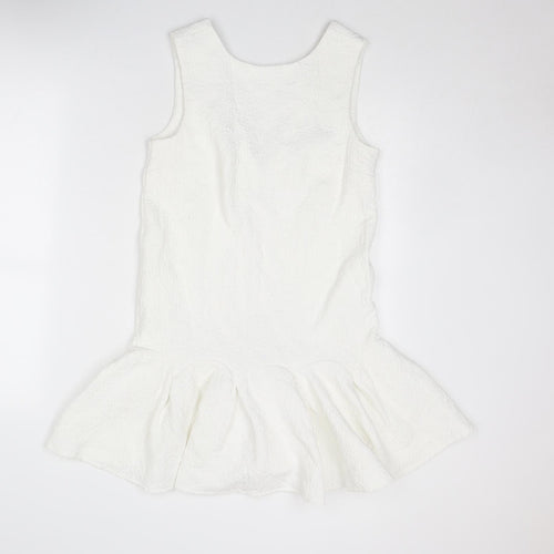 ASOS Womens White Cotton Mini Size 8 Boat Neck Zip - Textured